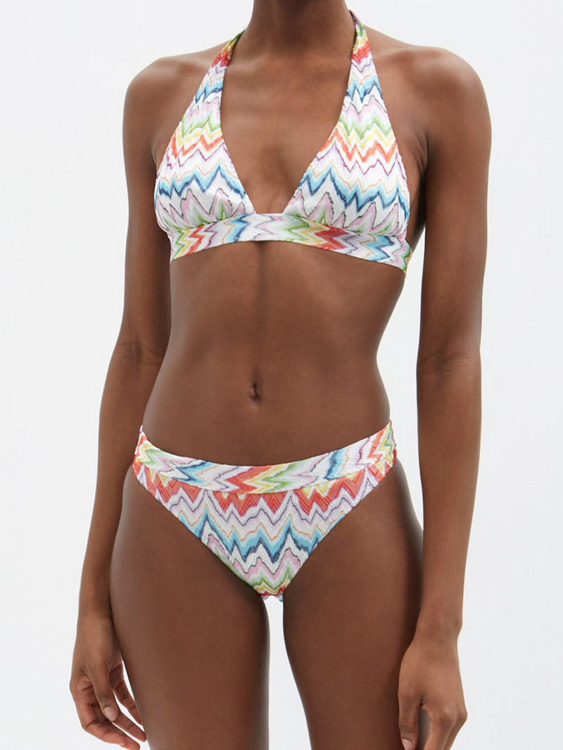 Retro csíkos nyomtatás Sling Bikini Szexi mély V nyakú keresztpántos hát nélküli strandruha Seamless ünnepi strandruha Női fürdőruha