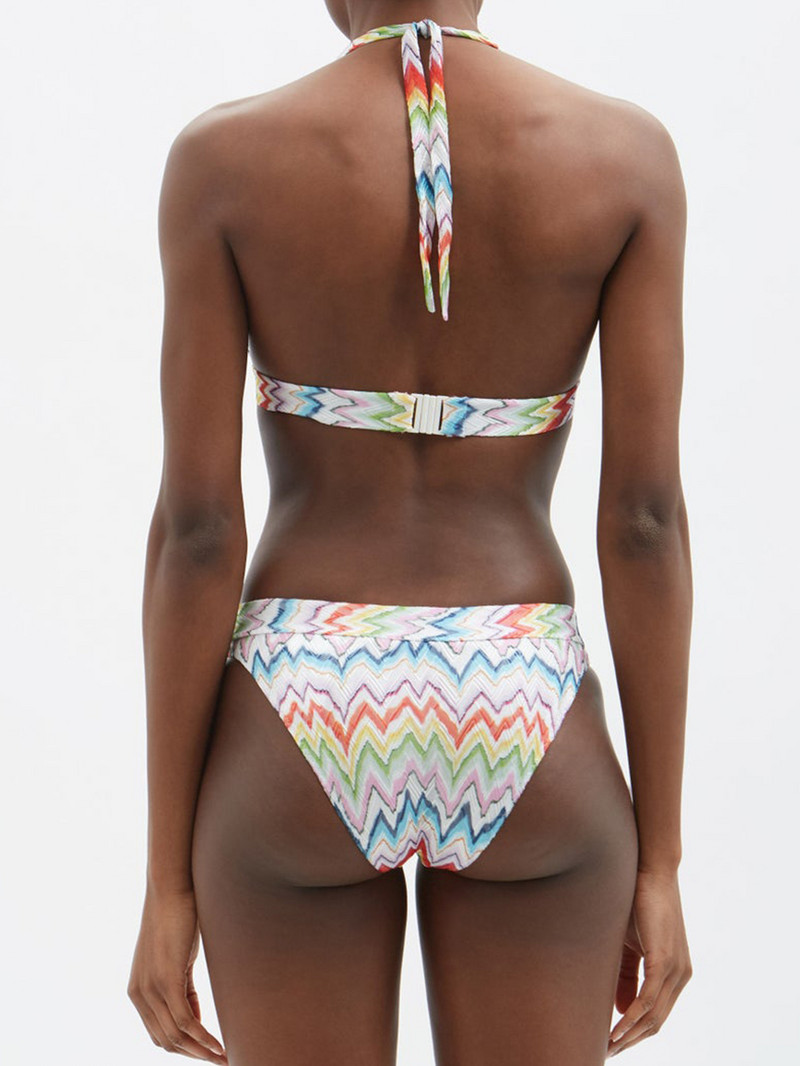 Retro csíkos nyomtatás Sling Bikini Szexi mély V nyakú keresztpántos hát nélküli strandruha Seamless ünnepi strandruha Női fürdőruha