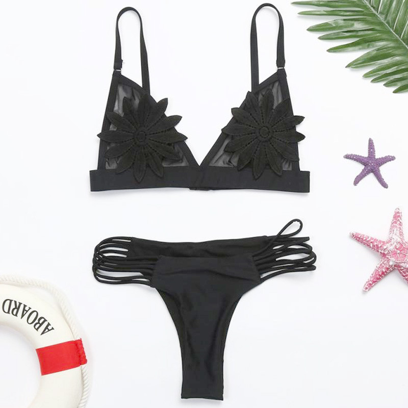 Kétrészes fürdőruha 2020 szexi 3D virágos fürdőruha Női bikini fehér bikini szett brazil biquini Push Up női fürdőruhák