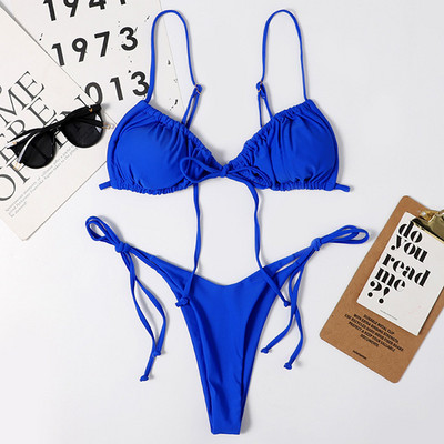 Szexi nyomott, fodros, fodros tanga bikini női fürdőruha Női fürdőruha kétrészes bikini szett Micro String fürdőruha úszó