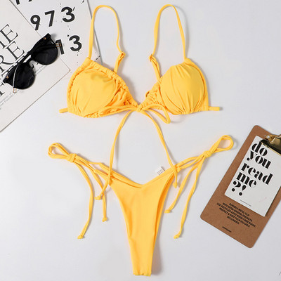 Szexi nyomott, fodros, fodros tanga bikini női fürdőruha Női fürdőruha kétrészes bikini szett Micro String fürdőruha úszó