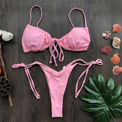 Szexi nyomott, fodros, fodros tanga bikini női fürdőruha Női fürdőruha kétrészes bikini szett Micro String fürdőruha úszó