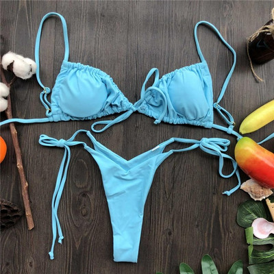 Szexi nyomott, fodros, fodros tanga bikini női fürdőruha Női fürdőruha kétrészes bikini szett Micro String fürdőruha úszó