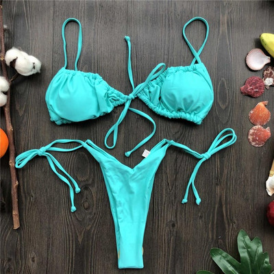 Szexi nyomott, fodros, fodros tanga bikini női fürdőruha Női fürdőruha kétrészes bikini szett Micro String fürdőruha úszó