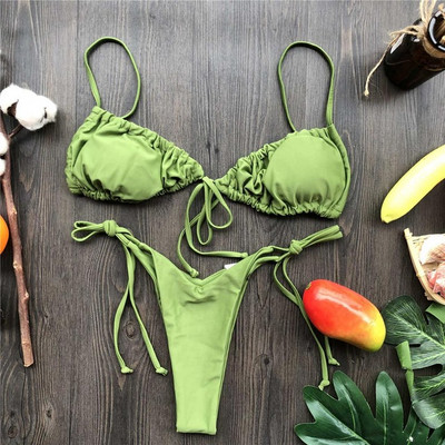 Szexi nyomott, fodros, fodros tanga bikini női fürdőruha Női fürdőruha kétrészes bikini szett Micro String fürdőruha úszó