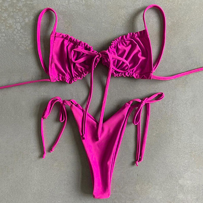 Szexi nyomott, fodros, fodros tanga bikini női fürdőruha Női fürdőruha kétrészes bikini szett Micro String fürdőruha úszó