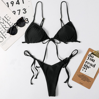 Szexi nyomott, fodros, fodros tanga bikini női fürdőruha Női fürdőruha kétrészes bikini szett Micro String fürdőruha úszó