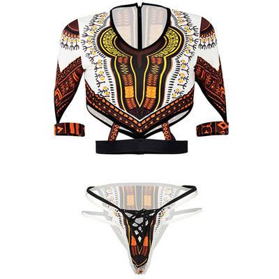 Afrikai mintás rövid ujjú bikini, 2020 női fürdőruha, női fürdőruha, kétrészes bikini szett, magasra vágott fürdőruha, úszó