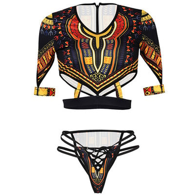 Afrikai mintás rövid ujjú bikini, 2020 női fürdőruha, női fürdőruha, kétrészes bikini szett, magasra vágott fürdőruha, úszó