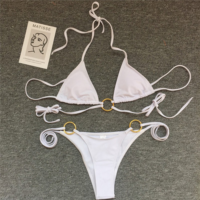 Sexy Wrap Around Bikini Halter Costum de baie Femei Brazilian Costum de baie Două piese Set bikini Inele metalice Costum de baie Swim Lady
