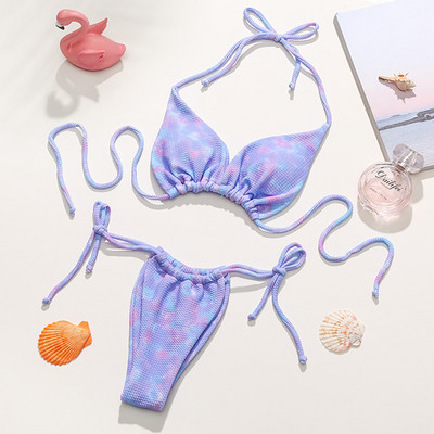 2021 Seksi Tie Dye halter rebrasti bikini ženski kupaći kostim Ženski kupaći kostim Dvodijelni komplet bikinija Micro String Kupaći kostim za kupanje