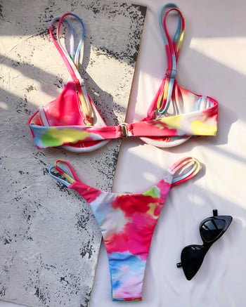 Sexy Tie Dye Thong Bikini 2020 Γυναικεία μαγιό Γυναικείο μαγιό Σετ μπικίνι δύο τεμαχίων V-Bar Wired Push Up Bather Μαγιό