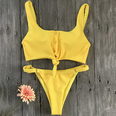 Naujas seksualus sportinis briaunotas bikinis, 2019 m. lankelis, maudymosi kostiumėlis, moteriškas bandeau maudymosi kostiumėlis, moteriškas dviejų dalių bikinio rinkinys V kaklo maudymosi kostiumėlis