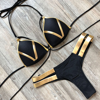 Seksualus Brazilijos Push Up Bikini, 2021 m., Moteriškas String Bandeau maudymosi kostiumėlis, Moteriškas maudymosi kostiumėlis, Bikinio rinkinys Liemenėlės, kaušelis, maudymosi kostiumėlis