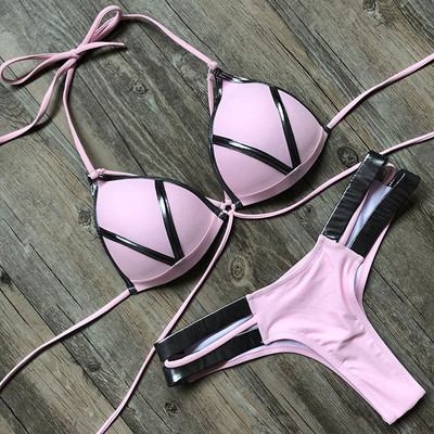 Seksualus Brazilijos Push Up Bikini, 2021 m., Moteriškas String Bandeau maudymosi kostiumėlis, Moteriškas maudymosi kostiumėlis, Bikinio rinkinys Liemenėlės, kaušelis, maudymosi kostiumėlis