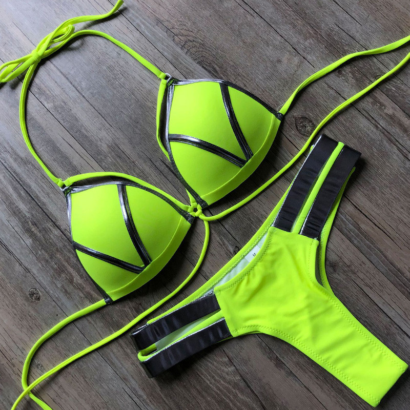 Seksualus Brazilijos Push Up Bikini, 2021 m., Moteriškas String Bandeau maudymosi kostiumėlis, Moteriškas maudymosi kostiumėlis, Bikinio rinkinys Liemenėlės, kaušelis, maudymosi kostiumėlis