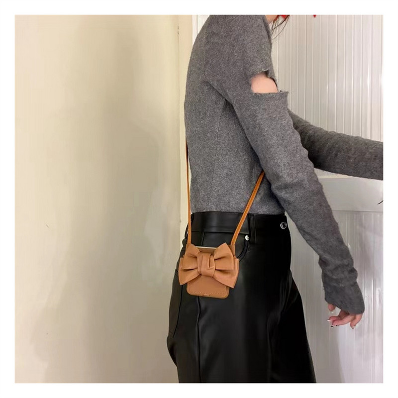 Prabangus korėjietiškas kryžminio kūno odinis raištelių karolių laikiklis Bow rudas dėklas, skirtas Samsung Galaxy Z Flip 3 5G Z Flip3 Zflip3 dangtelis