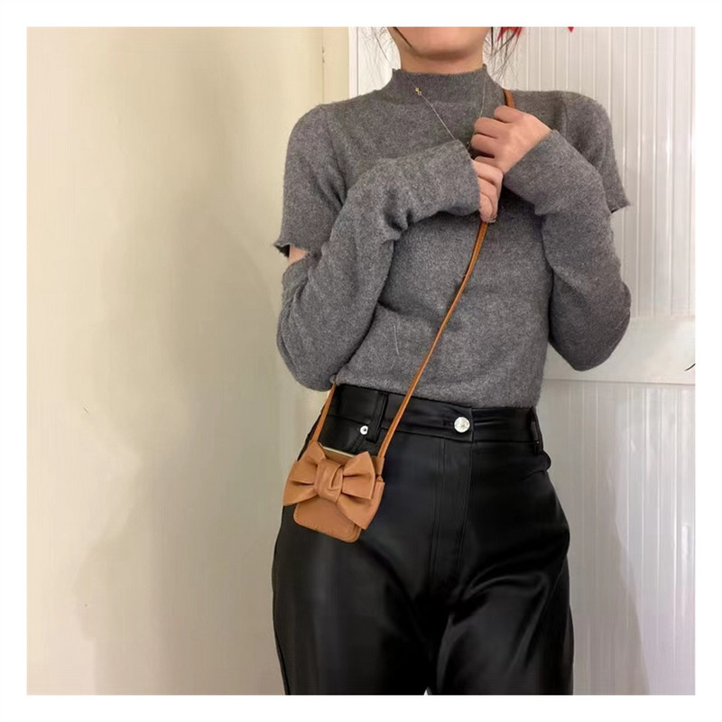 Prabangus korėjietiškas kryžminio kūno odinis raištelių karolių laikiklis Bow rudas dėklas, skirtas Samsung Galaxy Z Flip 3 5G Z Flip3 Zflip3 dangtelis