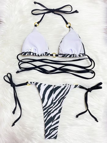 Zebra Printed Wrap Around Halter Micro Mini Bikini Γυναικεία μαγιό Γυναικείο μαγιό Σετ μπικίνι δύο τεμαχίων Bather Μαγιό Swim