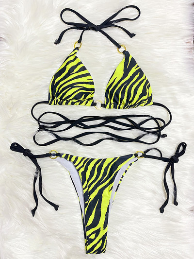 Zebra margintas apvyniojimas aplink apynasirę Mikro Mini Bikini Moteriškas maudymosi kostiumėlis Moteriškas maudymosi kostiumėlis Dviejų dalių bikinio rinkinys Maudymosi kostiumėlis Swim