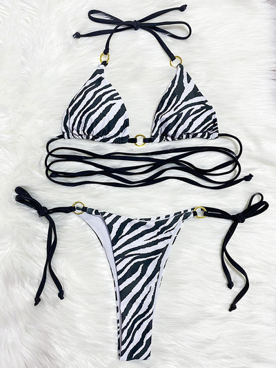 Zebra margintas apvyniojimas aplink apynasirę Mikro Mini Bikini Moteriškas maudymosi kostiumėlis Moteriškas maudymosi kostiumėlis Dviejų dalių bikinio rinkinys Maudymosi kostiumėlis Swim