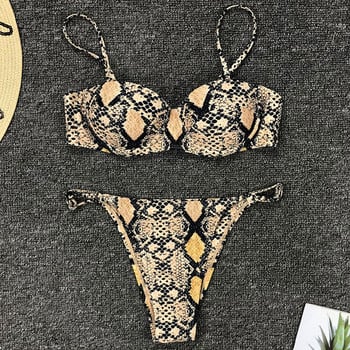 Sexy Snake Print Underwired Bra Cup Μπικίνι Γυναικείο Μαγιό Γυναικείο Μαγιό δύο τεμαχίων Σετ μπικίνι Micro στρινγκ Μαγιό