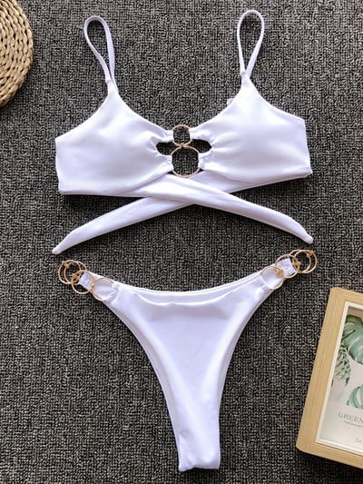 Sexy Metal Rings Leopard Bikini Γυναικεία μαγιό Γυναικεία Brazilian Μαγιό Σετ μπικίνι δύο τεμαχίων Μαγιό μπάνιου Swim Lady