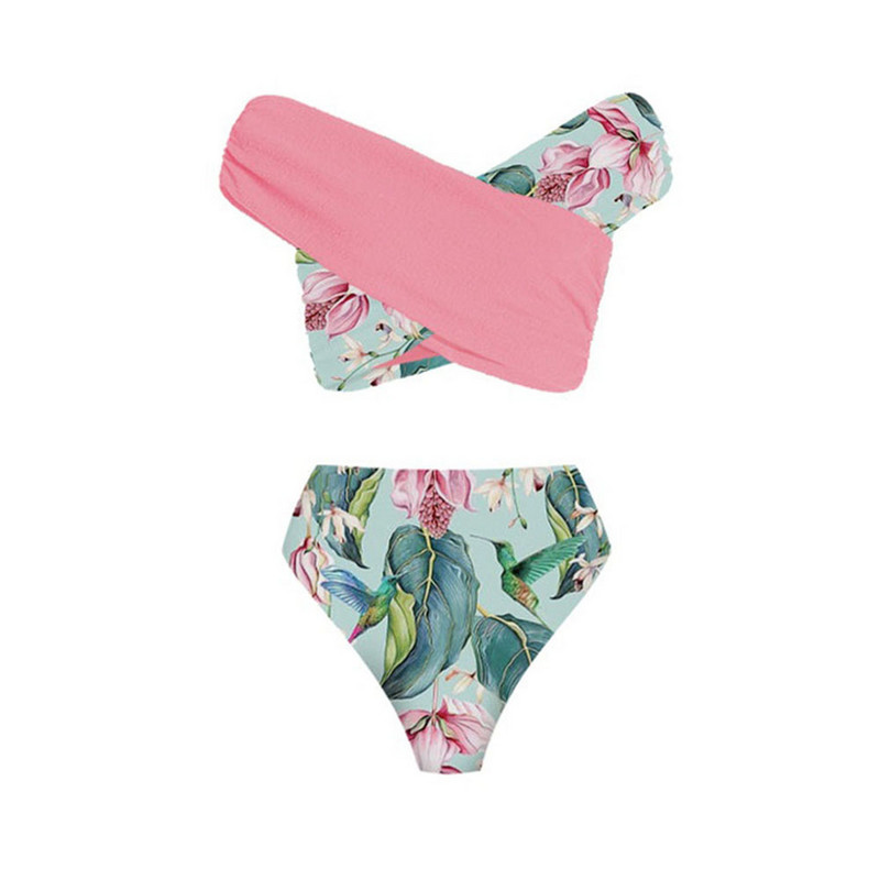 Divatos Colorblock bikini kétrészes női szett és fedős külön bandeau magas derekú fürdőruha tanga fürdőruha