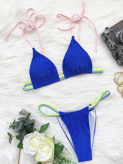 Seksualūs Mini Micro Strong Neon Bikini Moteriški Brazilijos maudymosi kostiumėliai Moteriški maudymosi kostiumėliai Dviejų dalių bikinio rinkinys High Cut maudymosi kostiumėlis maudymosi moteriai