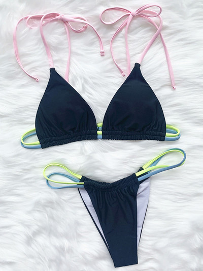 Seksualūs Mini Micro Strong Neon Bikini Moteriški Brazilijos maudymosi kostiumėliai Moteriški maudymosi kostiumėliai Dviejų dalių bikinio rinkinys High Cut maudymosi kostiumėlis maudymosi moteriai
