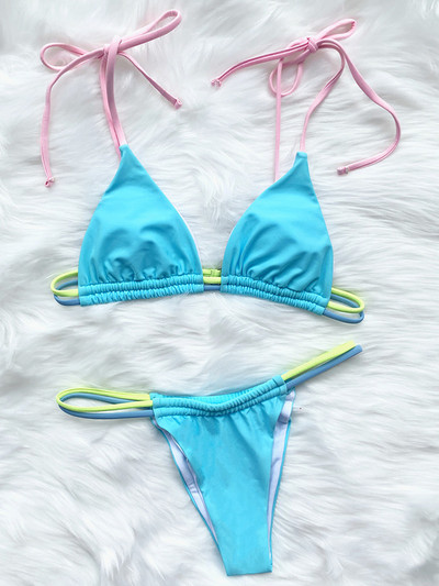 Seksualūs Mini Micro Strong Neon Bikini Moteriški Brazilijos maudymosi kostiumėliai Moteriški maudymosi kostiumėliai Dviejų dalių bikinio rinkinys High Cut maudymosi kostiumėlis maudymosi moteriai