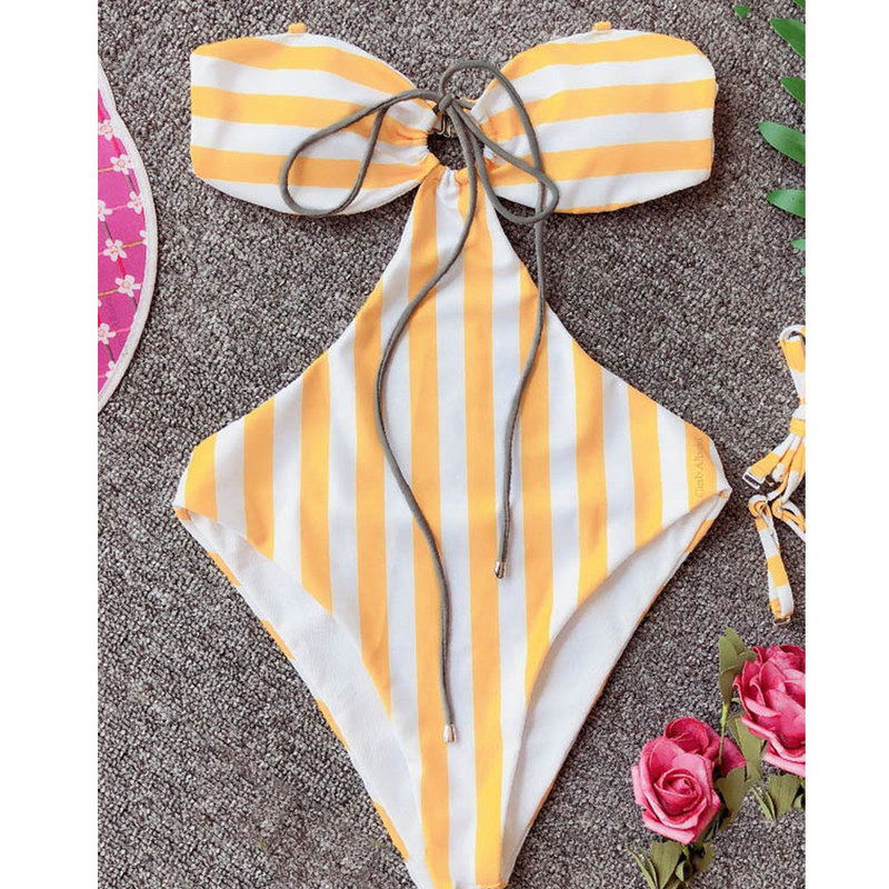 Seksualus pilvo tuščiaviduris dryžuotas bandeau vientisas monokini maudymosi kostiumėlio dizainerio maudymosi kostiumėlis vasaros banglenčių sportui