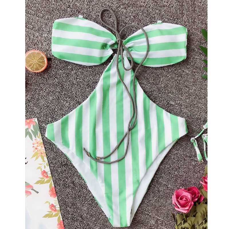 Seksualus pilvo tuščiaviduris dryžuotas bandeau vientisas monokini maudymosi kostiumėlio dizainerio maudymosi kostiumėlis vasaros banglenčių sportui