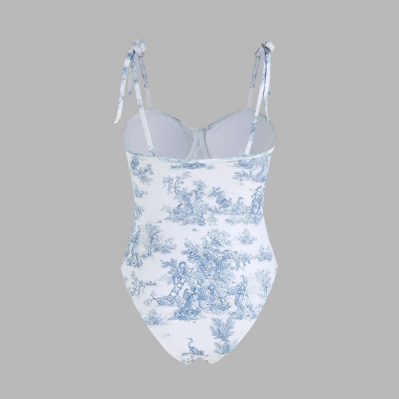 Moteriškas retro stiliaus maudymosi kostiumėlis su sijonu atostogų paplūdimio suknelių dizainerio maudymosi kostiumėlis mėlynai margintas vasaros banglenčių kostiumas
