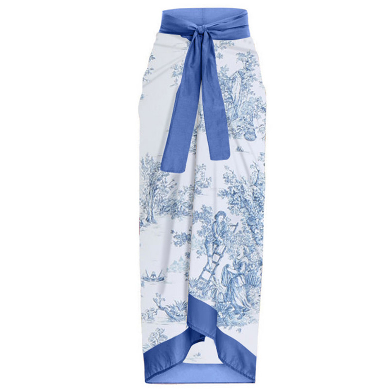 Moteriškas retro stiliaus maudymosi kostiumėlis su sijonu atostogų paplūdimio suknelių dizainerio maudymosi kostiumėlis mėlynai margintas vasaros banglenčių kostiumas