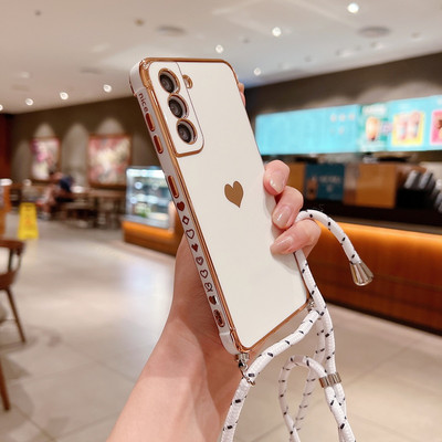 Crossbody Strap laido telefono dėklas, skirtas Samsung Galaxy S22 S23 Ultra S21 Plus S20 FE A53 A52 A13 A12 A33 padengtas širdies dirželio dangtelis