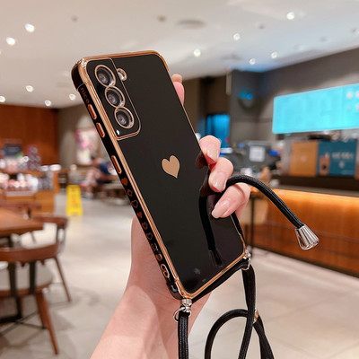 Crossbody Strap laido telefono dėklas, skirtas Samsung Galaxy S22 S23 Ultra S21 Plus S20 FE A53 A52 A13 A12 A33 padengtas širdies dirželio dangtelis