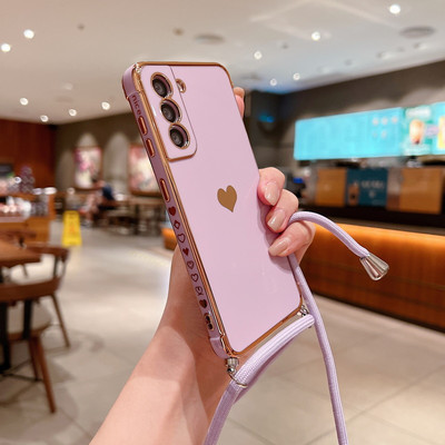 Crossbody Strap laido telefono dėklas, skirtas Samsung Galaxy S22 S23 Ultra S21 Plus S20 FE A53 A52 A13 A12 A33 padengtas širdies dirželio dangtelis