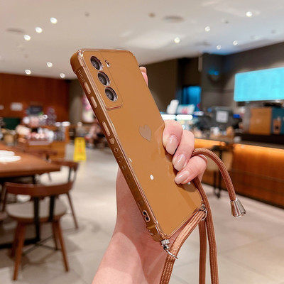 Crossbody Strap laido telefono dėklas, skirtas Samsung Galaxy S22 S23 Ultra S21 Plus S20 FE A53 A52 A13 A12 A33 padengtas širdies dirželio dangtelis