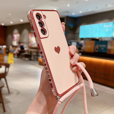 Crossbody Strap laido telefono dėklas, skirtas Samsung Galaxy S22 S23 Ultra S21 Plus S20 FE A53 A52 A13 A12 A33 padengtas širdies dirželio dangtelis