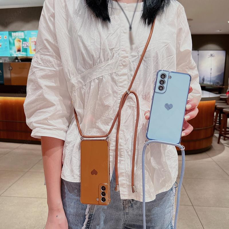 Crossbody Strap laido telefono dėklas, skirtas Samsung Galaxy S22 S23 Ultra S21 Plus S20 FE A53 A52 A13 A12 A33 padengtas širdies dirželio dangtelis