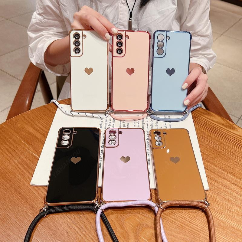 Crossbody Strap laido telefono dėklas, skirtas Samsung Galaxy S22 S23 Ultra S21 Plus S20 FE A53 A52 A13 A12 A33 padengtas širdies dirželio dangtelis