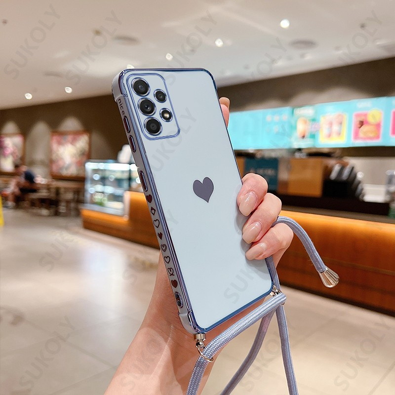 Crossbody Strap laido telefono dėklas, skirtas Samsung Galaxy S22 S23 Ultra S21 Plus S20 FE A53 A52 A13 A12 A33 padengtas širdies dirželio dangtelis