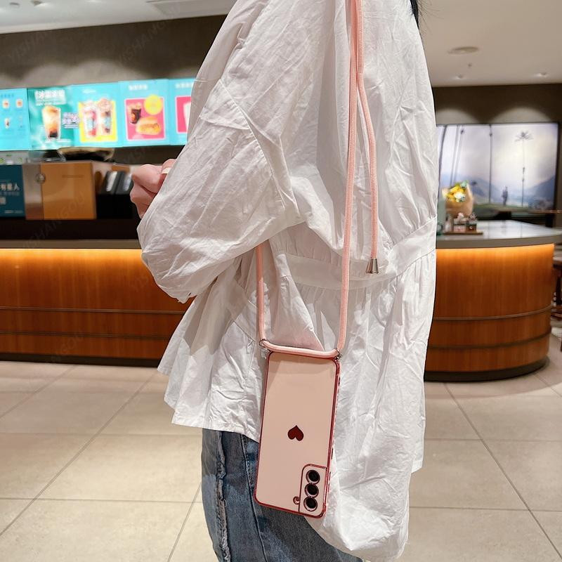 Crossbody Strap laido telefono dėklas, skirtas Samsung Galaxy S22 S23 Ultra S21 Plus S20 FE A53 A52 A13 A12 A33 padengtas širdies dirželio dangtelis