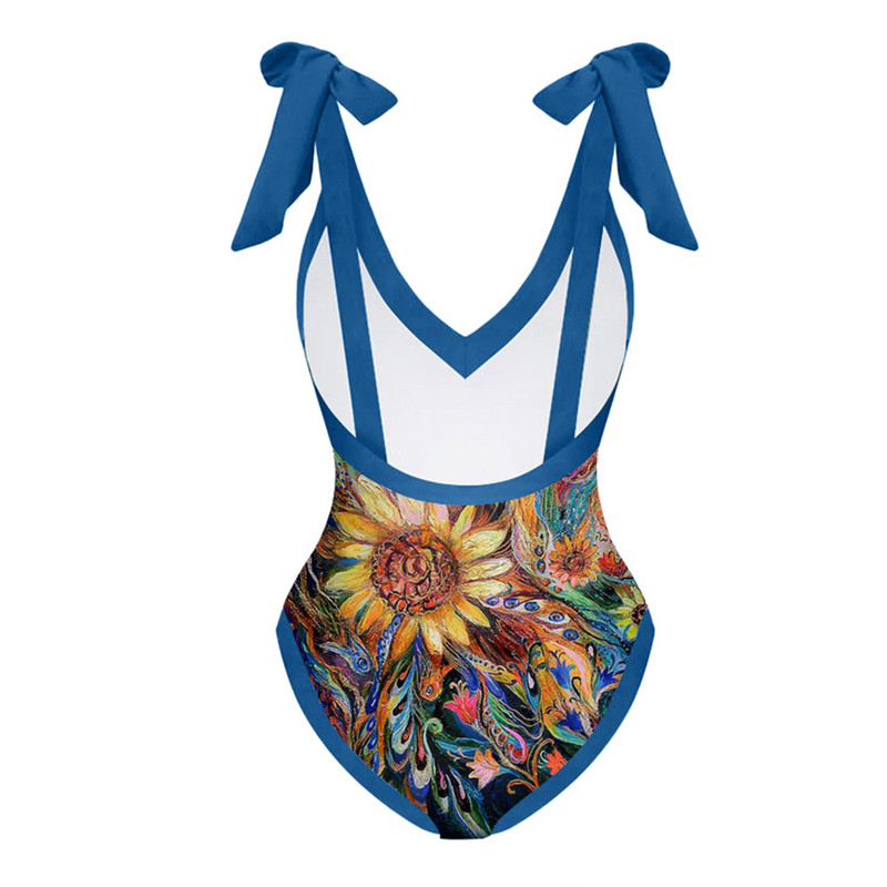 Moterų maudymosi kostiumėlių senovinis abstrakčiojo rašto bikinio rinkinys vientisas maudymosi kostiumėlis su Cover Up Deep-v paplūdimio apranga Vasariniai maudymosi kostiumėliai