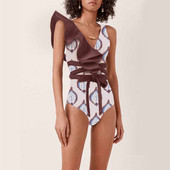 Ruffed Colorblock Print maudymosi kostiumėlis Asimetriškas atostogų paplūdimio drabužių dizainerio maudymosi kostiumėlis vasaros banglenčių sportui