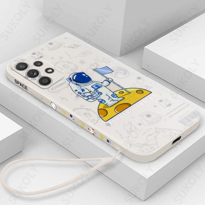 Kvadratinis mielas astronautų silikoninis dirželio dėklas, skirtas Samsung S23 S22 S21 Ultra S20 S21 FE A12 A21S A32 A50 A51 A71 A52 A72 A53 Funda