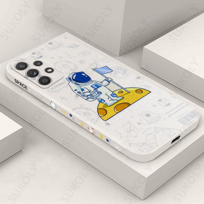 Kvadratinis mielas astronautų silikoninis dirželio dėklas, skirtas Samsung S23 S22 S21 Ultra S20 S21 FE A12 A21S A32 A50 A51 A71 A52 A72 A53 Funda