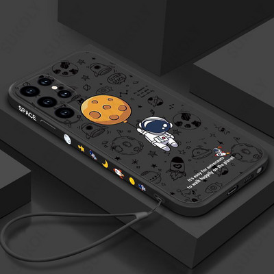 Kvadratinis mielas astronautų silikoninis dirželio dėklas, skirtas Samsung S23 S22 S21 Ultra S20 S21 FE A12 A21S A32 A50 A51 A71 A52 A72 A53 Funda