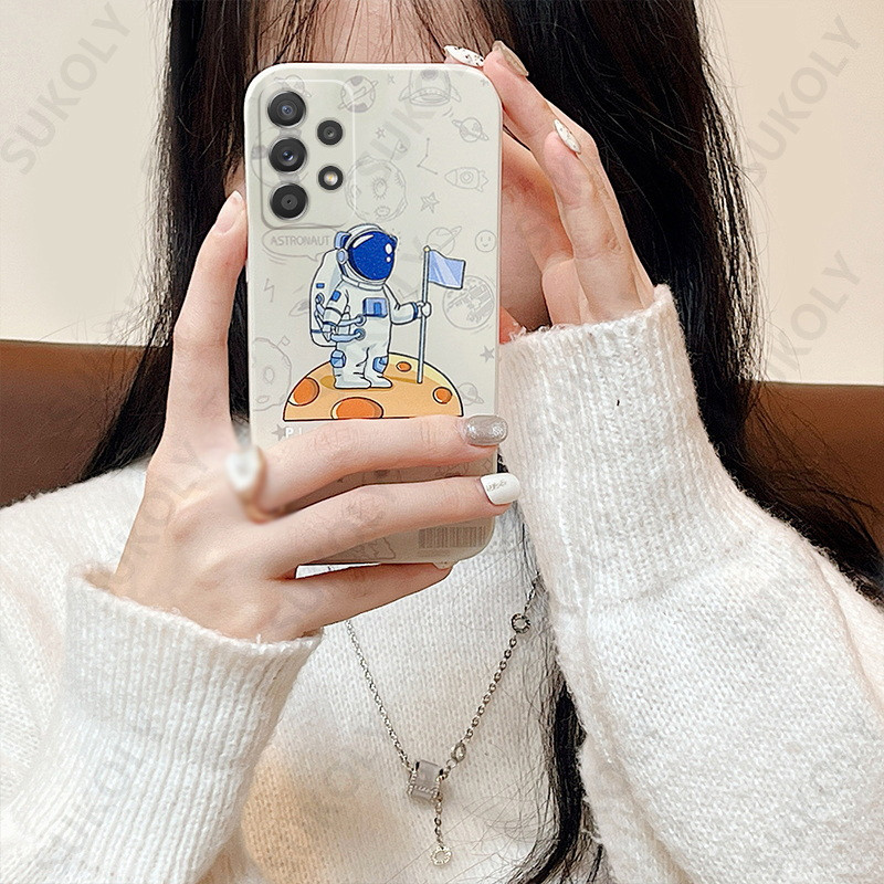 Kvadratinis mielas astronautų silikoninis dirželio dėklas, skirtas Samsung S23 S22 S21 Ultra S20 S21 FE A12 A21S A32 A50 A51 A71 A52 A72 A53 Funda